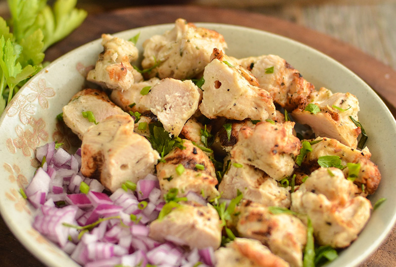 Chicken salad with tarragon in a serving bowl