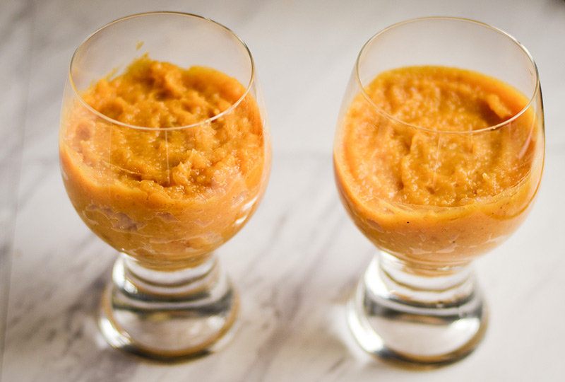 Pumpkin mixture in parfait glasses.