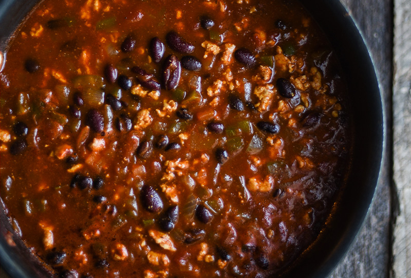 Chili simmering in a pot