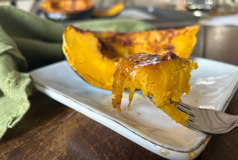 Closeup of a slice of baked squash.